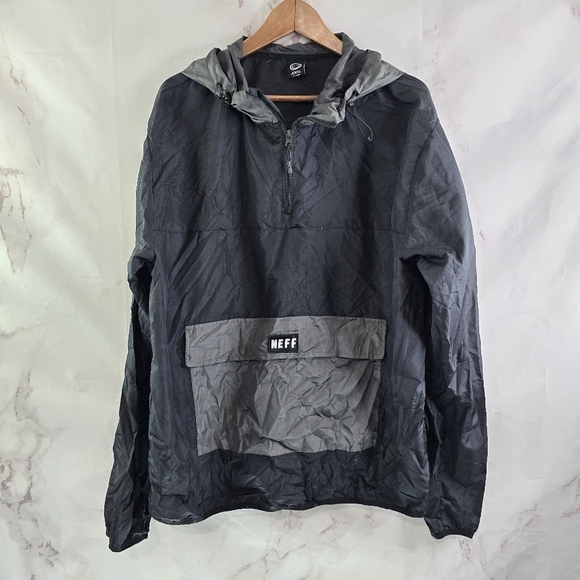 Neff Jacket Mens XL Gray Black Windbreaker Quarter Zip Anorak Hooded Dillan - Picture 1 of 10